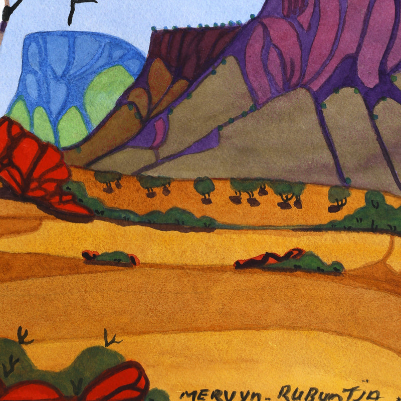 Aboriginal Artwork by Mervyn Rubuntja, Tjoritja (West MacDonnell Ranges), 54.5x35.5cm