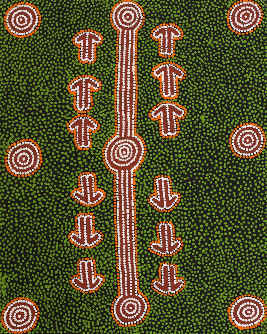 Aboriginal Artwork by Michael Japaljarri Wayne, Marlu Jukurrpa (Red Kangaroo Dreaming) Yarnardilyi & Jurnti, 50x40cm