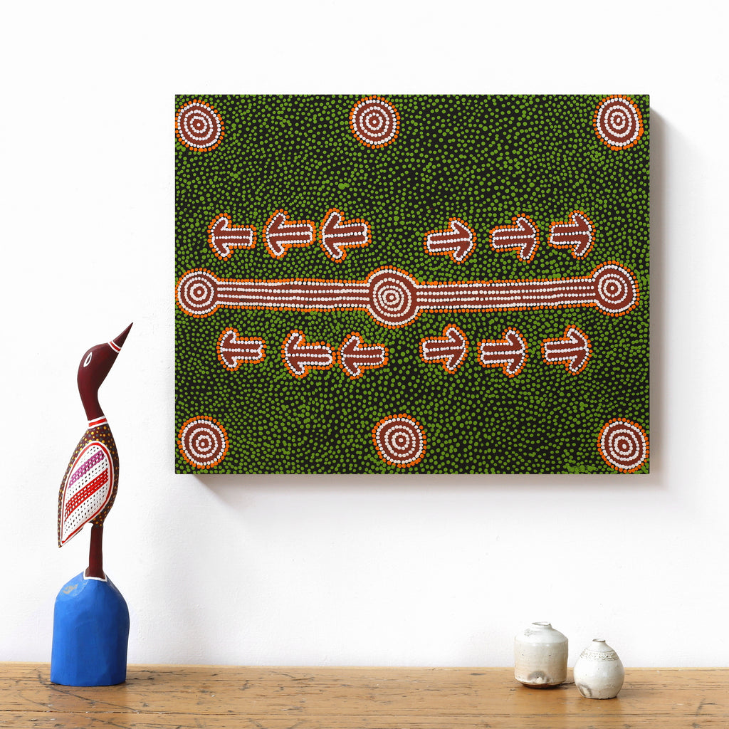 Aboriginal Artwork by Michael Japaljarri Wayne, Marlu Jukurrpa (Red Kangaroo Dreaming) Yarnardilyi & Jurnti, 50x40cm