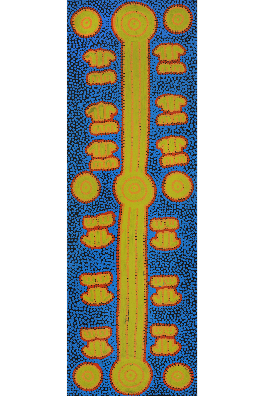 Aboriginal Artwork by Michael Japaljarri Wayne, Marlu Jukurrpa (Red Kangaroo Dreaming) Yarnardilyi & Jurnti, 91x30cm
