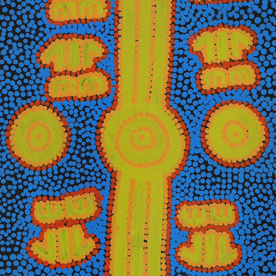 Aboriginal Artwork by Michael Japaljarri Wayne, Marlu Jukurrpa (Red Kangaroo Dreaming) Yarnardilyi & Jurnti, 91x30cm