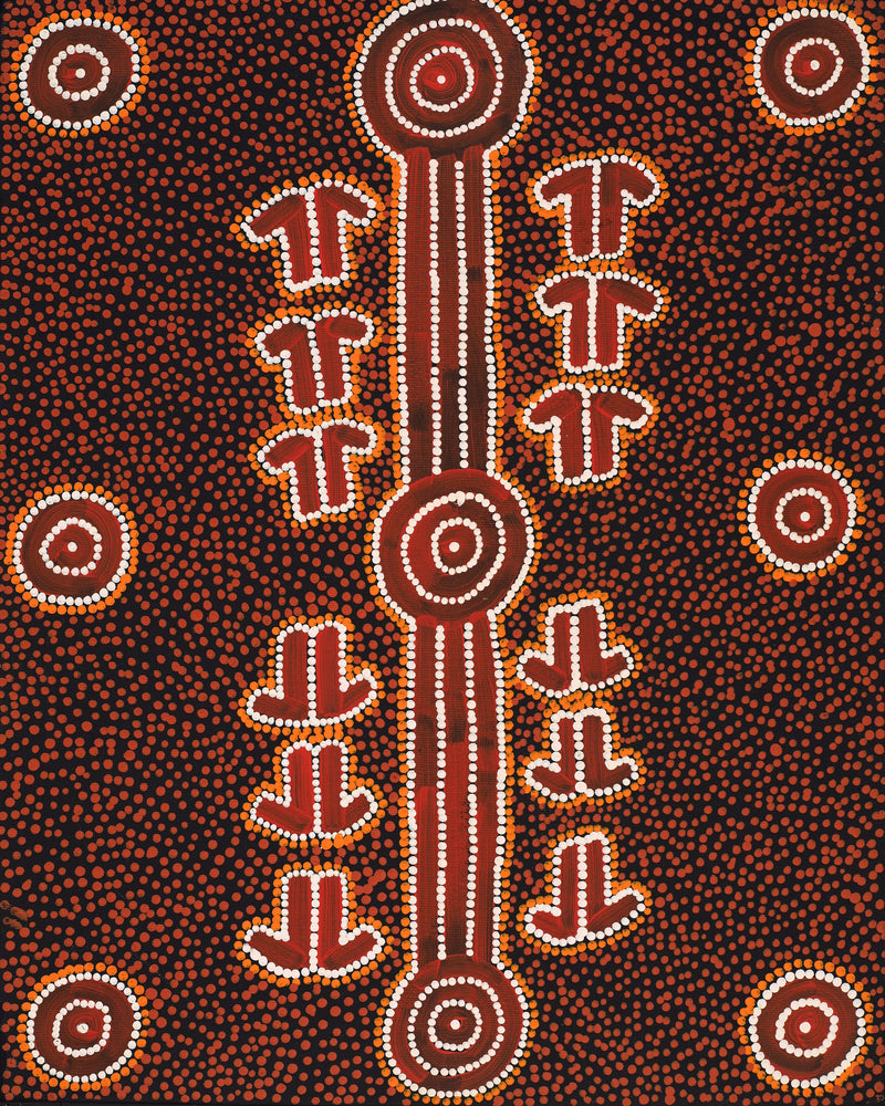 Aboriginal Artwork by Michael Japaljarri Wayne, Marlu Jukurrpa (Red Kangaroo Dreaming) Yarnardilyi & Jurnti, 50x40cm