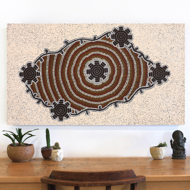 Aboriginal Art by Mickaela Napangardi Lankin, Pamapardu Jukurrpa (Flying Ant Dreaming) - Warntungurru, 107x61cm - ART ARK®