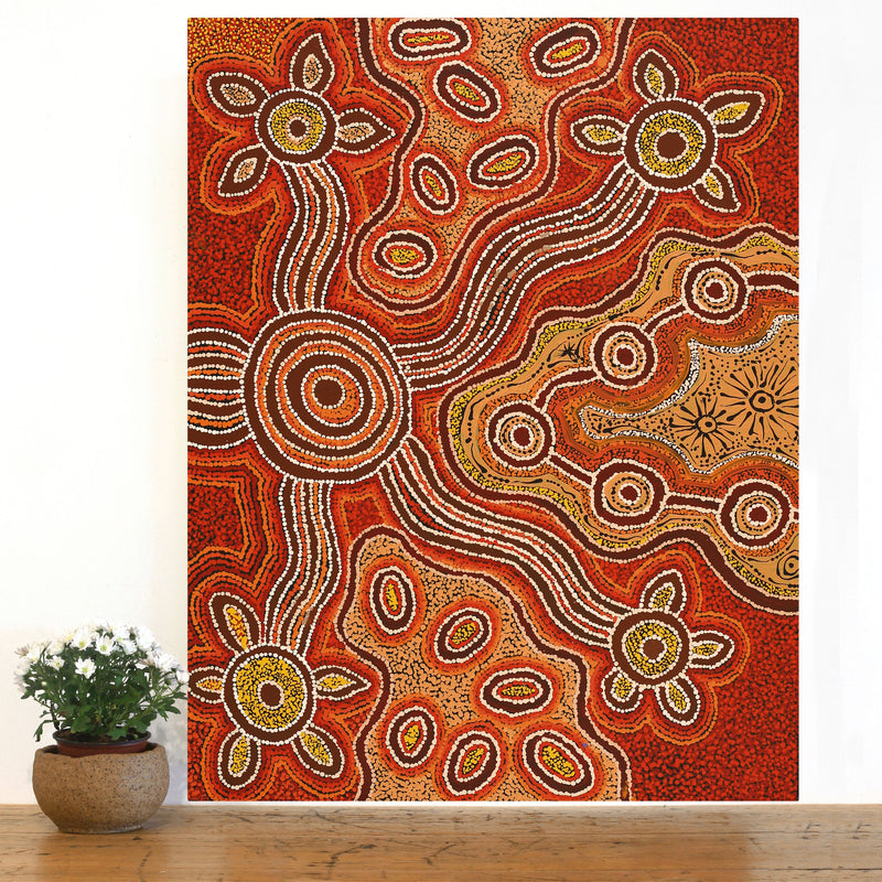 Aboriginal Artwork by Barbara Baker Milpati, Ngapari Tjukurpa, 91x71cm
