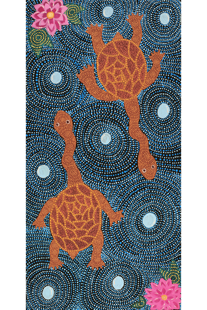 Aboriginal Art by Mona Lewis, Long Necked Turtle, 120x61cm - ART ARK®