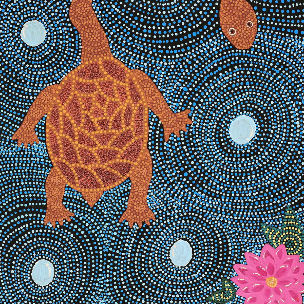 Aboriginal Art by Mona Lewis, Long Necked Turtle, 120x61cm - ART ARK®