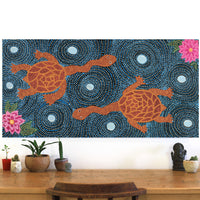 Aboriginal Artwork by Mona Lewis, Long Necked Turtle, 120x61cm
