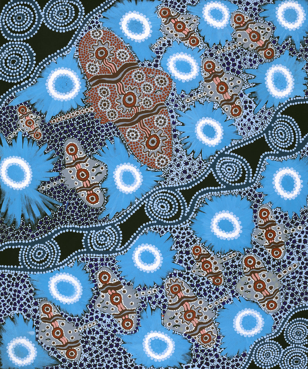 Aboriginal Artwork by Mona Lewis, Sting Ray, 91x76cm
