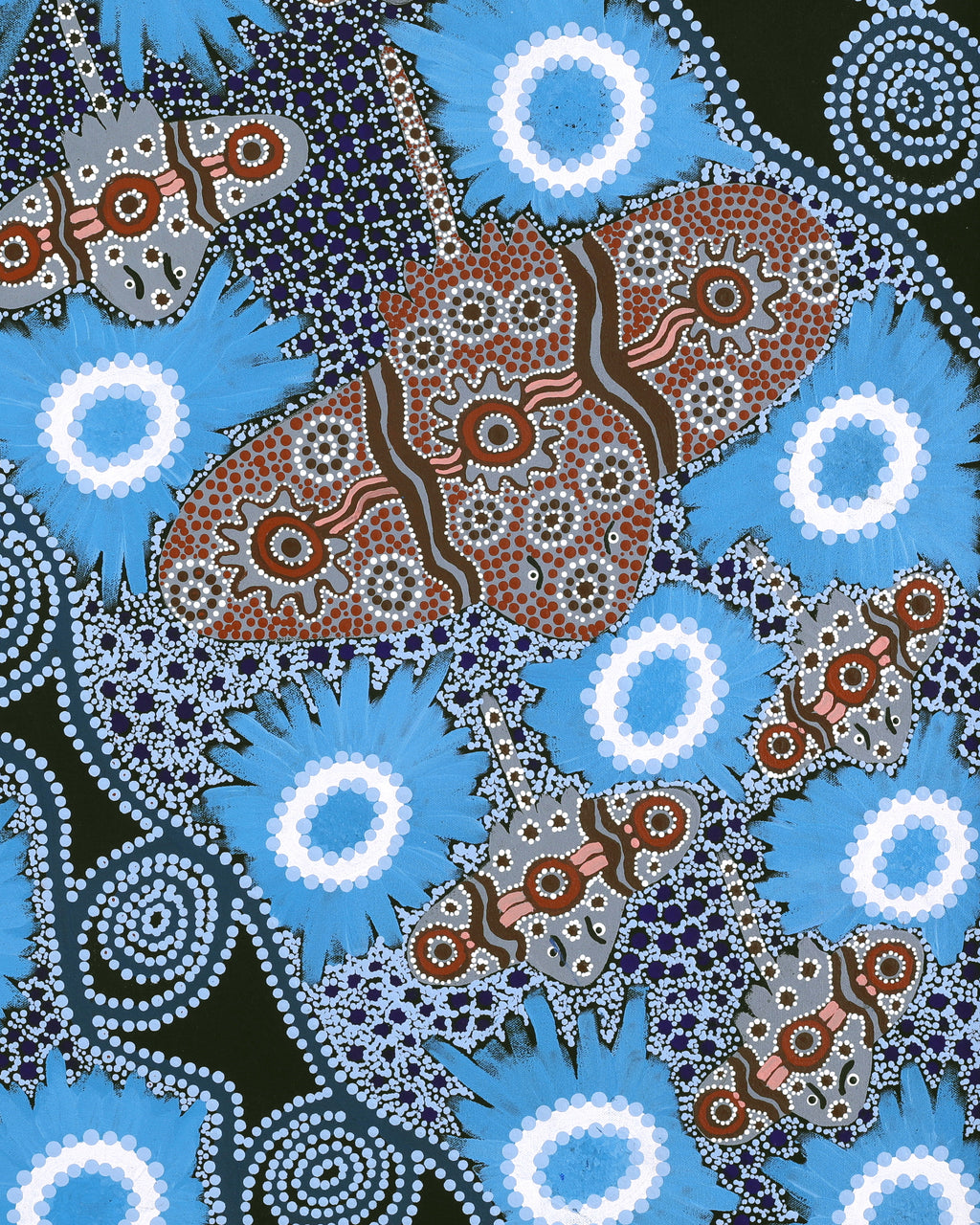 Aboriginal Artwork by Mona Lewis, Sting Ray, 91x76cm