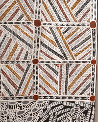 Aboriginal Artwork by Muluymuluy Wirrpanda, Yalata, 85x38cm Bark