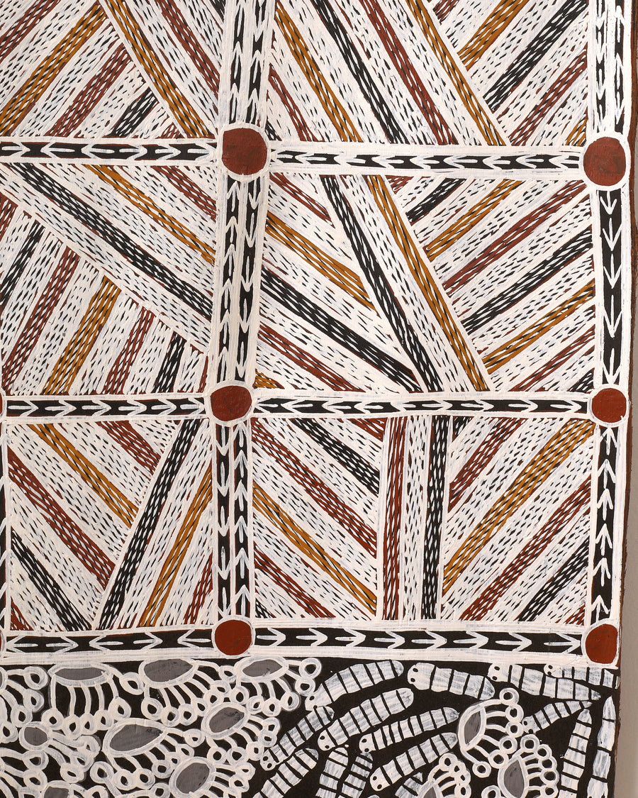 Aboriginal Artwork by Muluymuluy Wirrpanda, Yalata, 85x38cm Bark