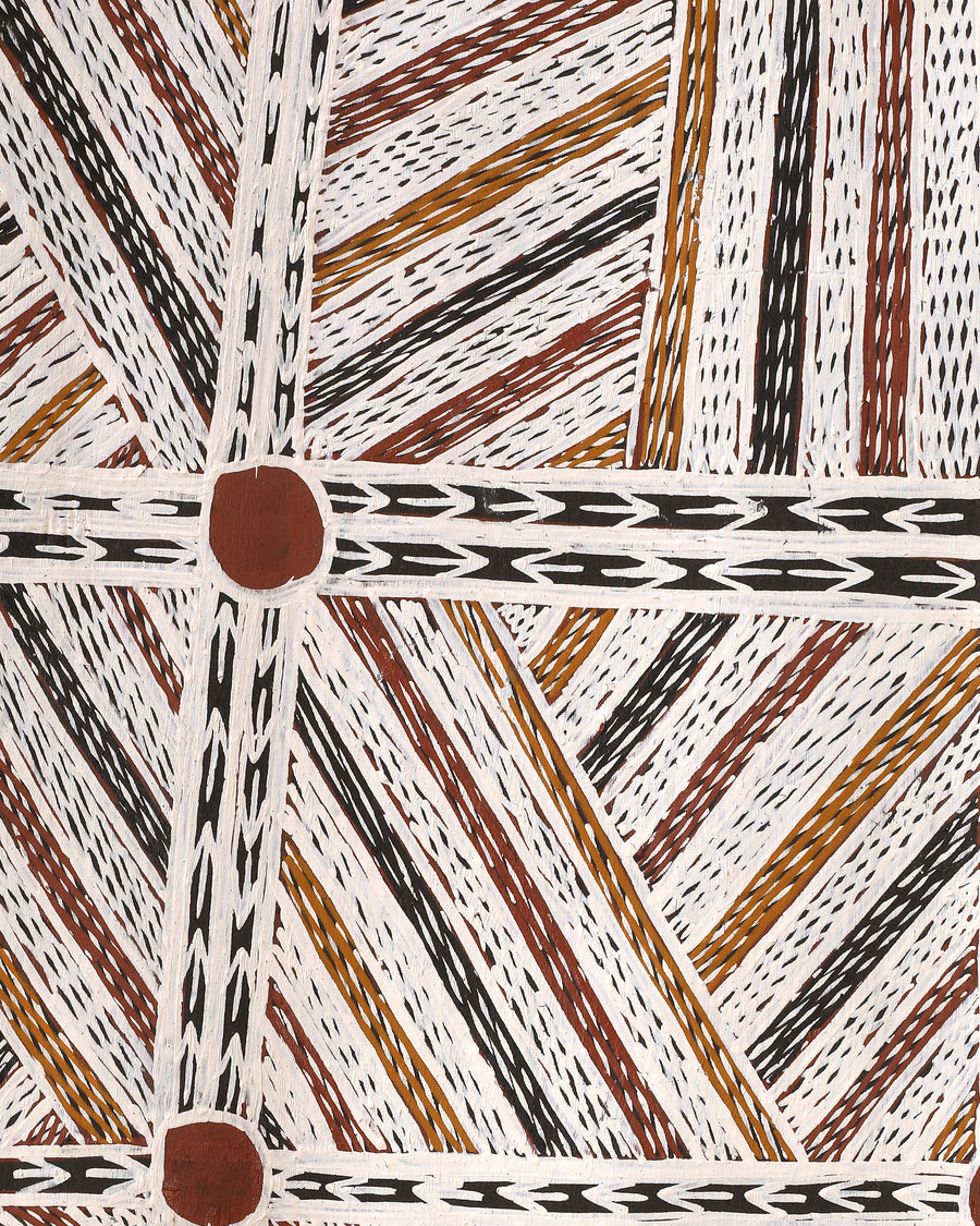 Aboriginal Artwork by Muluymuluy Wirrpanda, Yalata, 85x38cm Bark