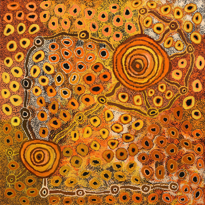 Aboriginal Artwork by Myra Kumantjara, Minyma Kutjara, 197x197cm