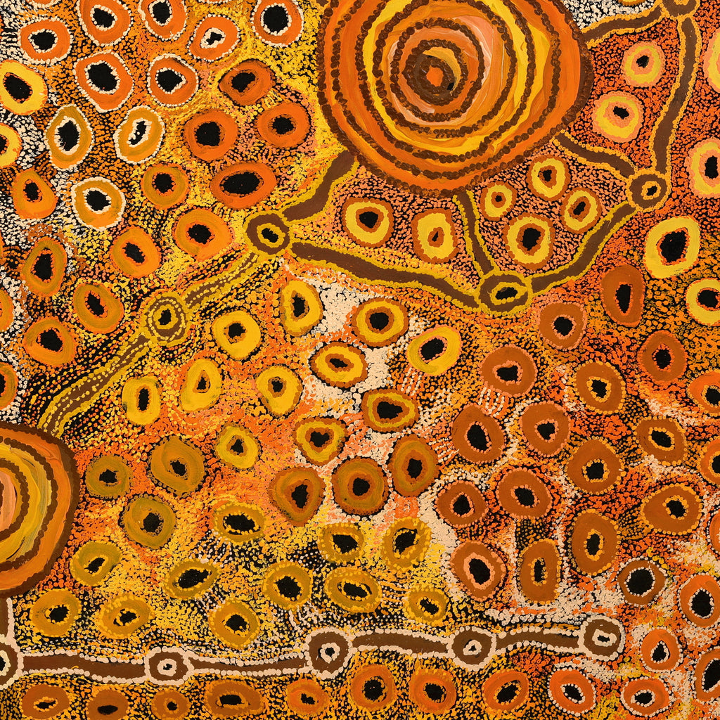 Aboriginal Artwork by Myra Kumantjara, Minyma Kutjara, 197x197cm