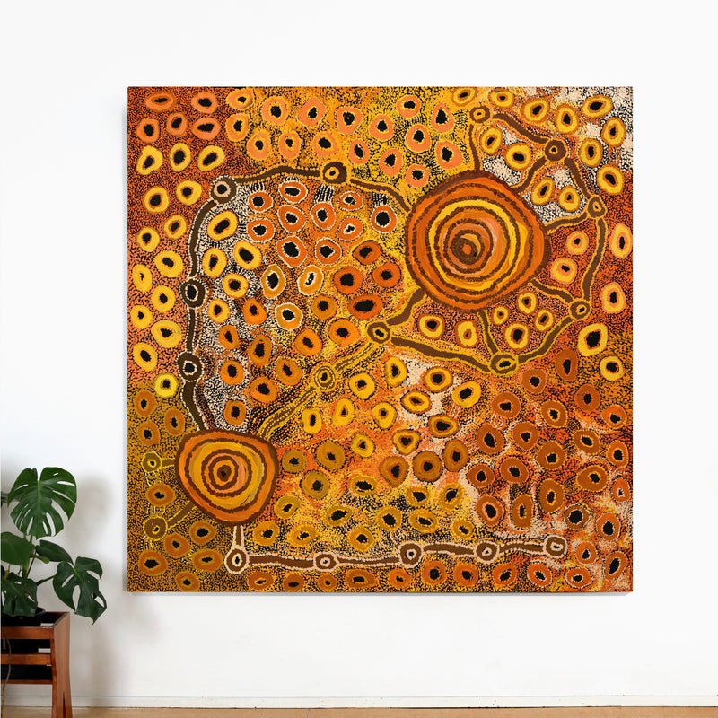 Aboriginal Artwork by Myra Kumantjara, Minyma Kutjara, 197x197cm