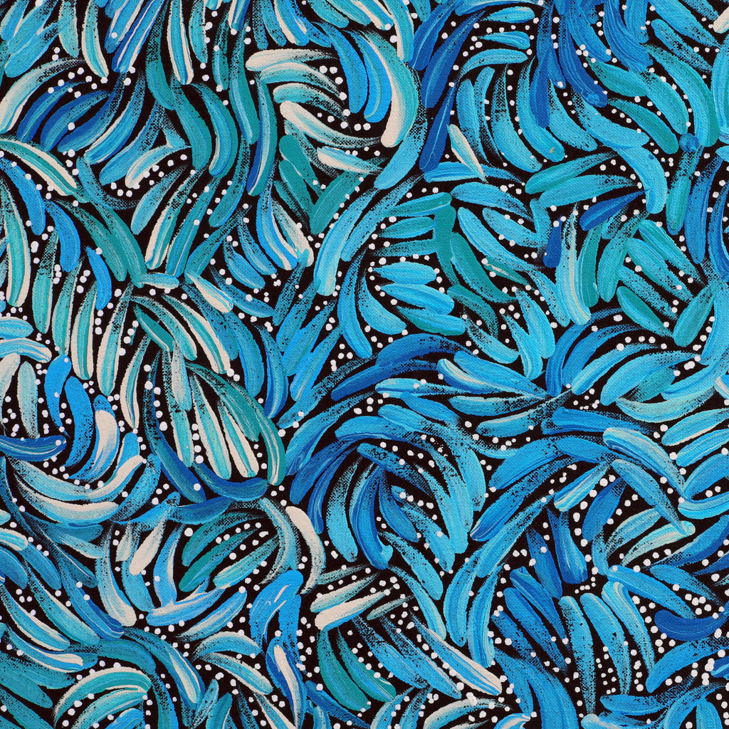 Aboriginal Artwork by Nola Napangardi Fisher, Purrpalanji (Skinny Bush Banana) Jukurrpa, 122x122cm