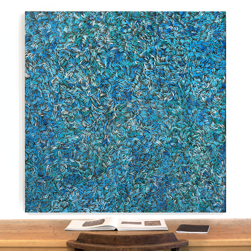 Aboriginal Artwork by Nola Napangardi Fisher, Purrpalanji (Skinny Bush Banana) Jukurrpa, 122x122cm