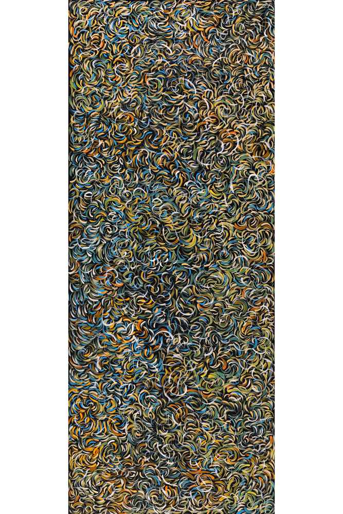 Aboriginal Artwork by Nola Napangardi Fisher, Purrpalanji (Skinny Bush Banana) Jukurrpa, 152x61cm