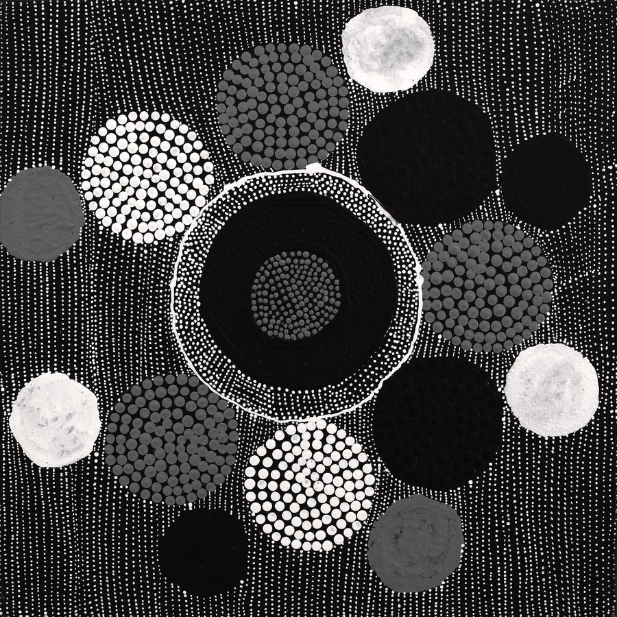 Aboriginal Artwork by Nancy Nungarrayi Collins, Mina Mina Jukurrpa (Mina Mina Dreaming), 30x30cm