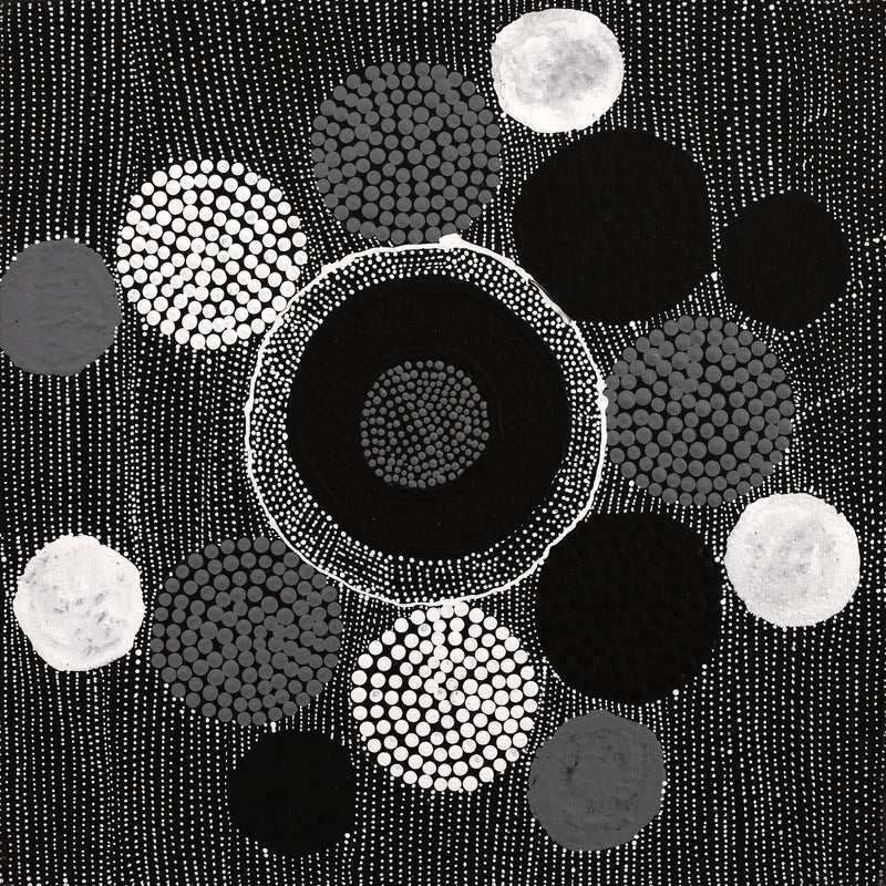 Aboriginal Artwork by Nancy Nungarrayi Collins, Mina Mina Jukurrpa (Mina Mina Dreaming), 30x30cm