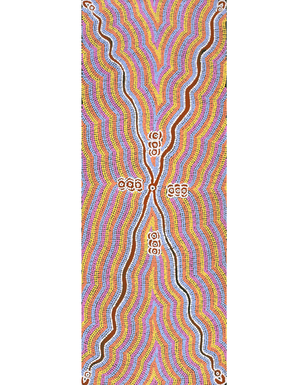 Aboriginal Artwork by Narelle Nangala Brown, Watiya-warnu Jukurrpa (Seed Dreaming), 122x46cm