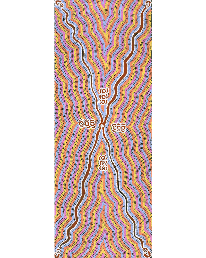 Aboriginal Artwork by Narelle Nangala Brown, Watiya-warnu Jukurrpa (Seed Dreaming), 122x46cm