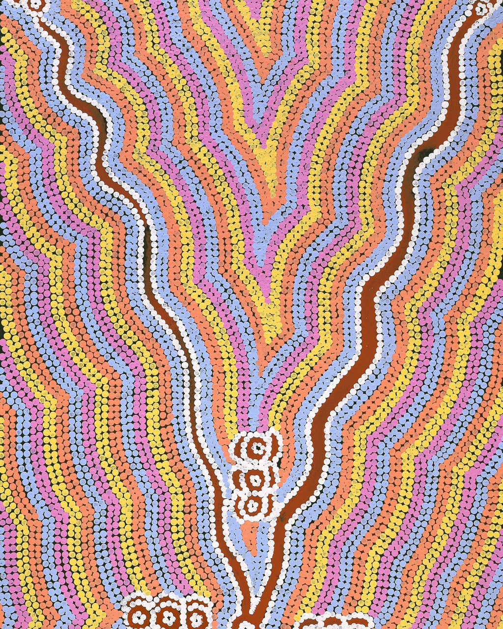 Aboriginal Artwork by Narelle Nangala Brown, Watiya-warnu Jukurrpa (Seed Dreaming), 122x46cm