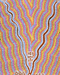 Aboriginal Artwork by Narelle Nangala Brown, Watiya-warnu Jukurrpa (Seed Dreaming), 122x46cm