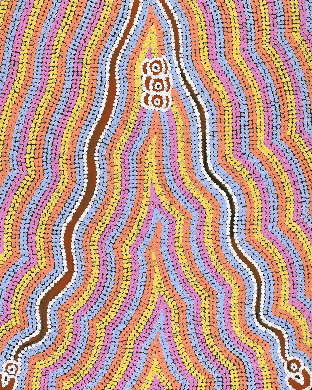 Aboriginal Artwork by Narelle Nangala Brown, Watiya-warnu Jukurrpa (Seed Dreaming), 122x46cm