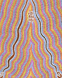 Aboriginal Artwork by Narelle Nangala Brown, Watiya-warnu Jukurrpa (Seed Dreaming), 122x46cm