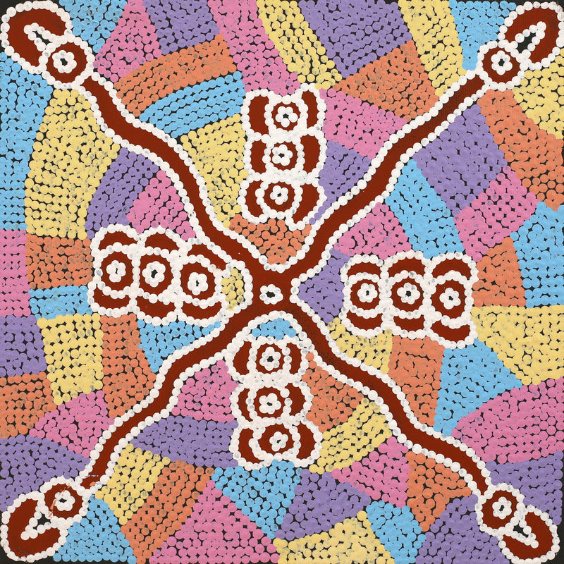 Aboriginal Artwork by Narelle Nangala Brown, Watiya-warnu Jukurrpa (Seed Dreaming), 30x30cm