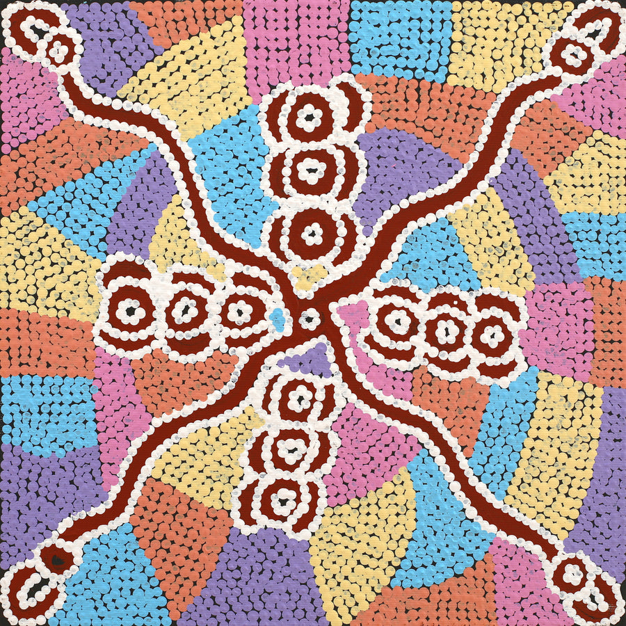 Aboriginal Artwork by Narelle Nangala Brown, Watiya-warnu Jukurrpa (Seed Dreaming), 30x30cm