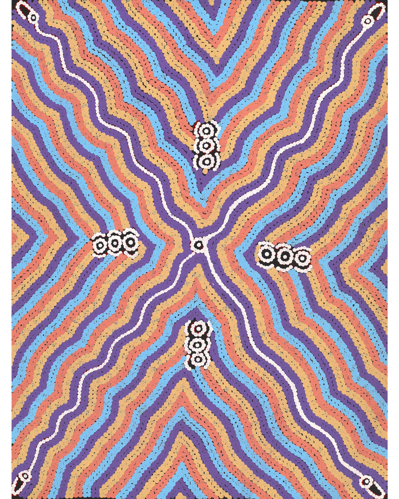 Aboriginal Artwork by Narelle Nangala Brown, Watiya-warnu Jukurrpa (Seed Dreaming), 61x46cm