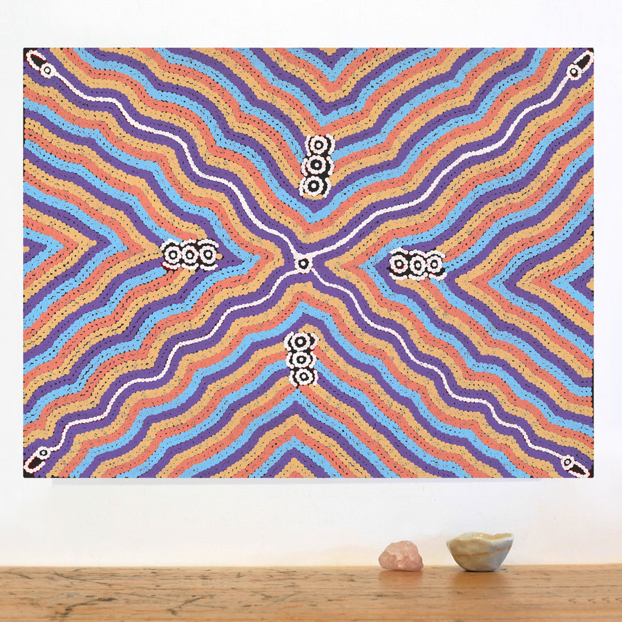 Aboriginal Artwork by Narelle Nangala Brown, Watiya-warnu Jukurrpa (Seed Dreaming), 61x46cm