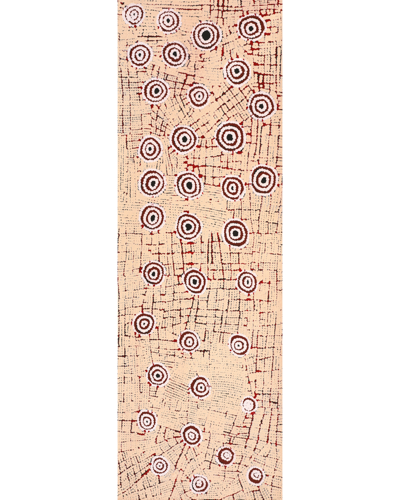Aboriginal Artwork by Narelle Nangala Brown, Watiya-warnu Jukurrpa (Seed Dreaming), 91x30cm