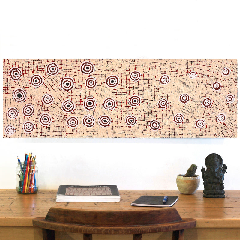 Aboriginal Artwork by Narelle Nangala Brown, Watiya-warnu Jukurrpa (Seed Dreaming), 91x30cm