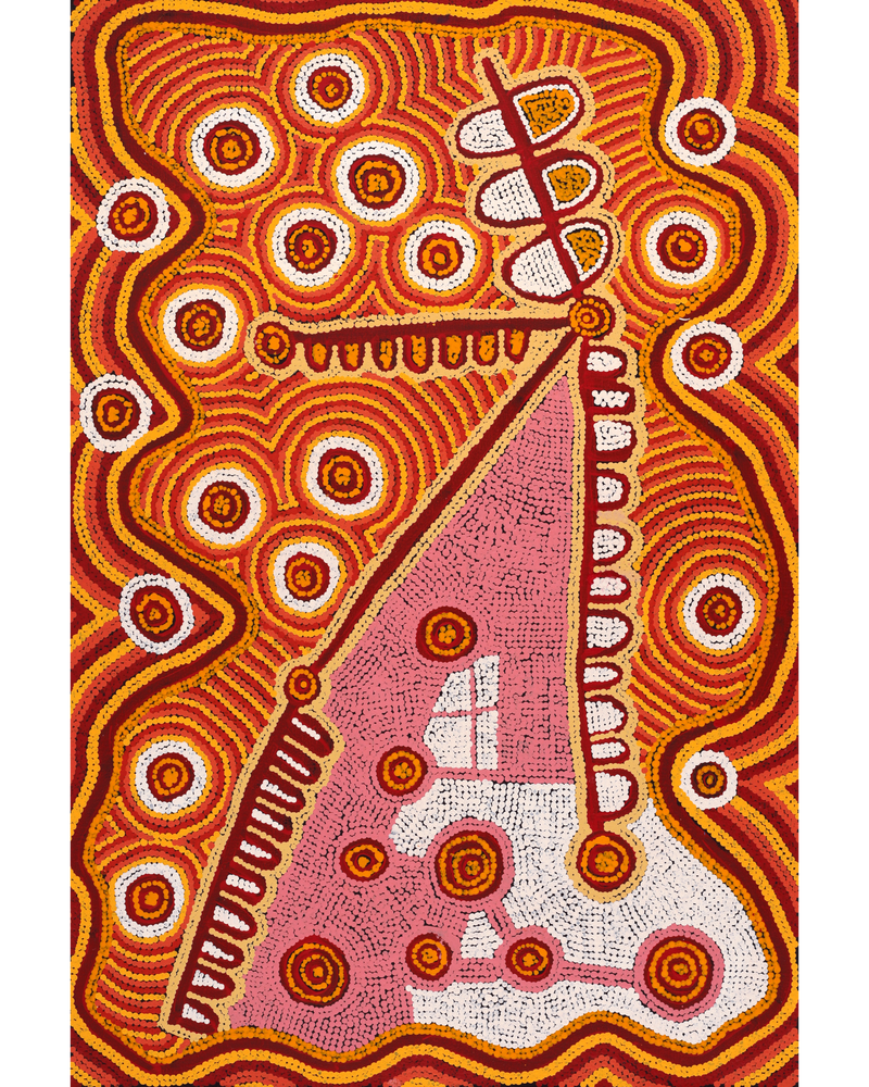 Aboriginal Artwork by Narelle Nangala Brown, Watiya-warnu Jukurrpa (Seed Dreaming), 91x61cm