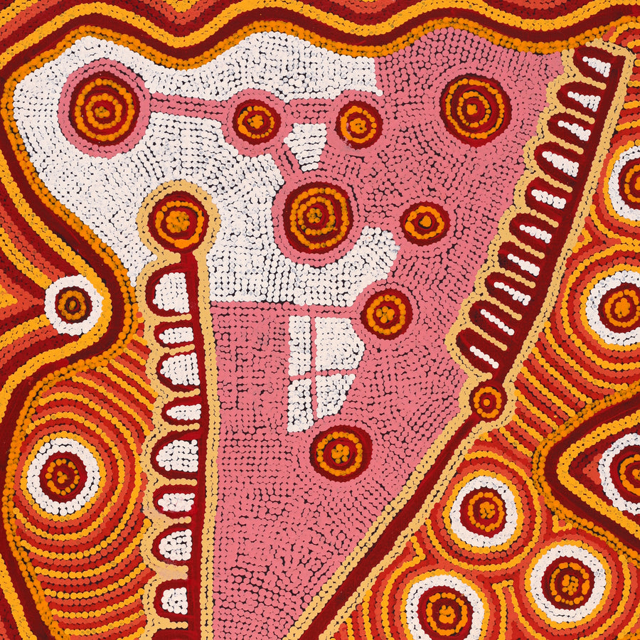 Aboriginal Artwork by Narelle Nangala Brown, Watiya-warnu Jukurrpa (Seed Dreaming), 91x61cm