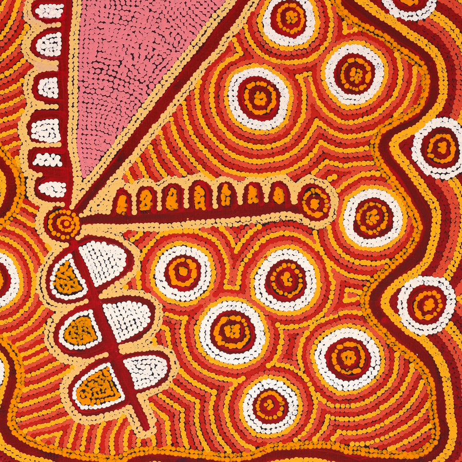 Aboriginal Artwork by Narelle Nangala Brown, Watiya-warnu Jukurrpa (Seed Dreaming), 91x61cm