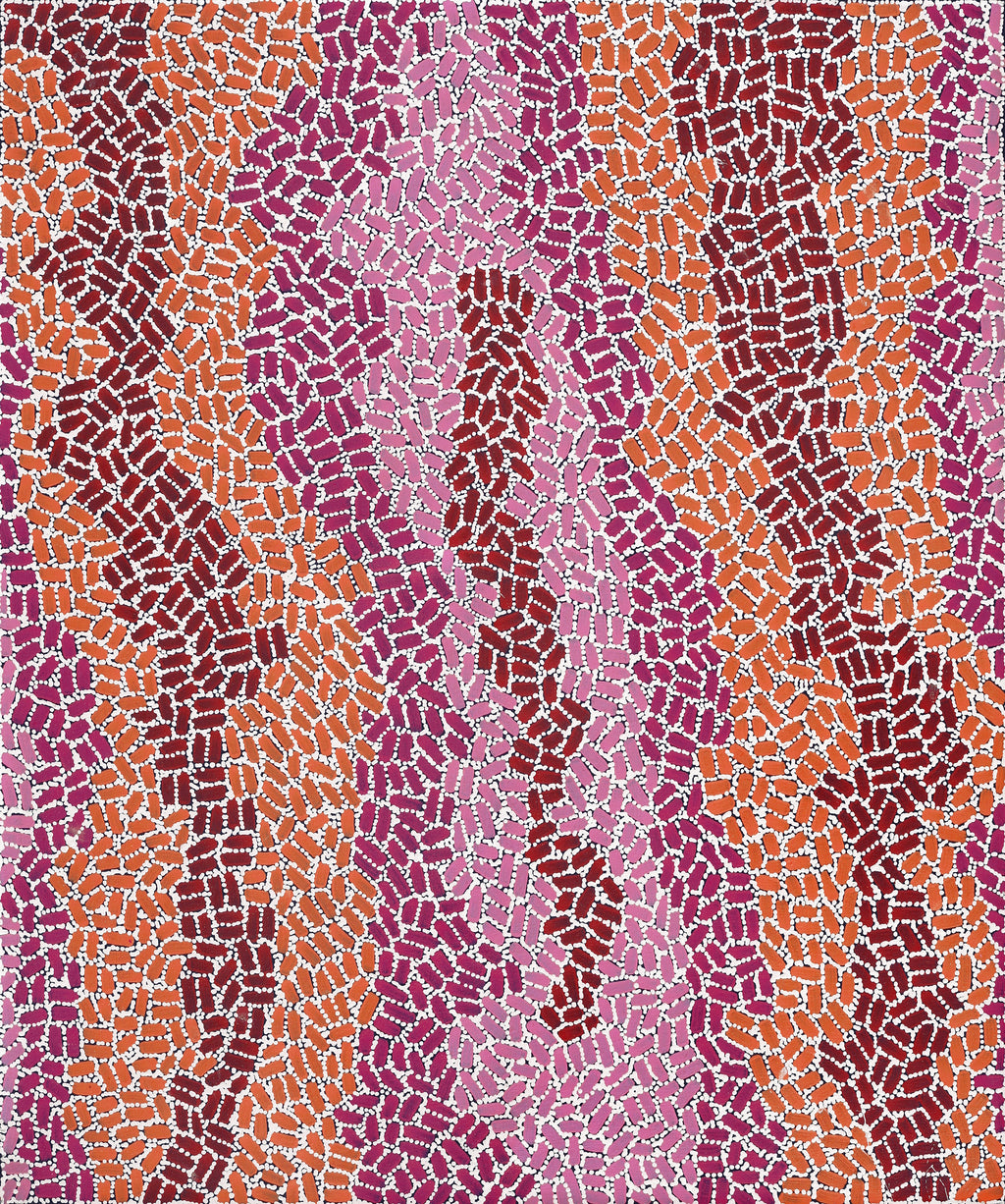 Aboriginal Artwork by Nathania Nangala Granites, Warlukurlangu Jukurrpa (Fire country Dreaming), 91x76cm