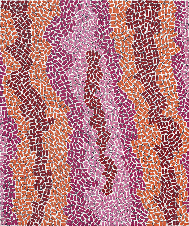 Aboriginal Artwork by Nathania Nangala Granites, Warlukurlangu Jukurrpa (Fire country Dreaming), 91x76cm