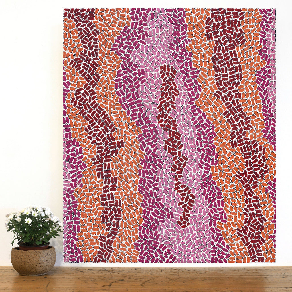 Aboriginal Artwork by Nathania Nangala Granites, Warlukurlangu Jukurrpa (Fire country Dreaming), 91x76cm - ART ARK®