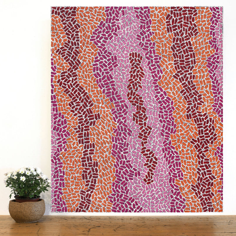 Aboriginal Artwork by Nathania Nangala Granites, Warlukurlangu Jukurrpa (Fire country Dreaming), 91x76cm
