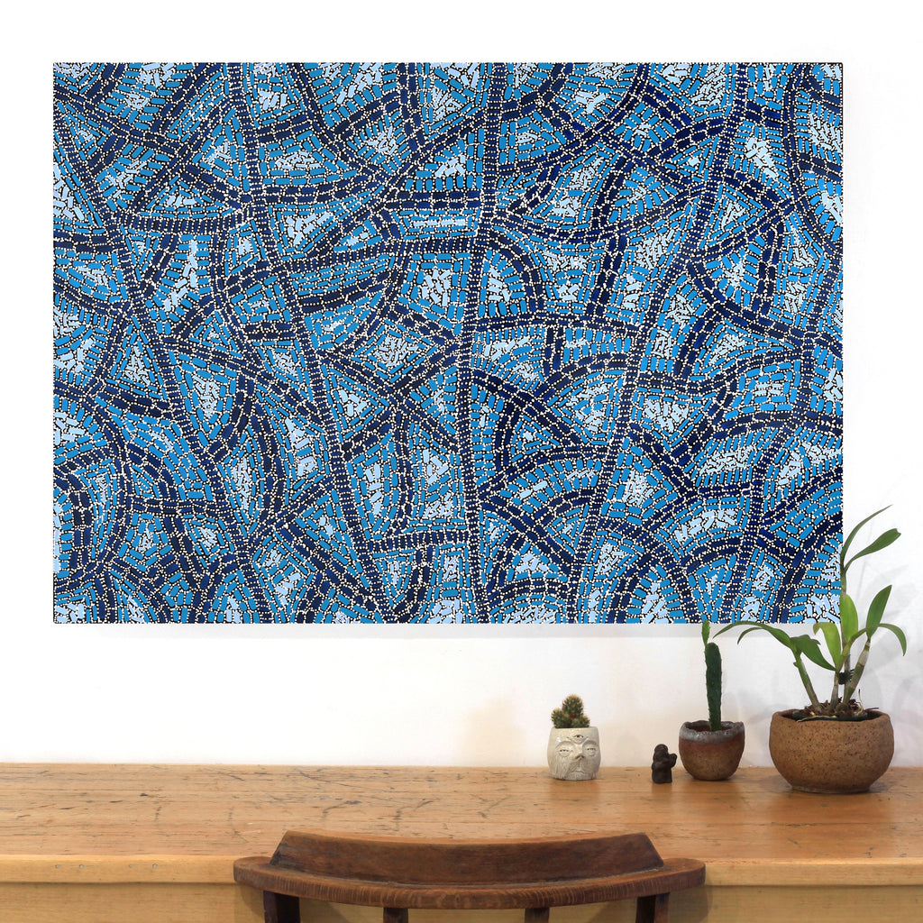 Aboriginal Artwork by Nathania Nangala Granites, Warlukurlangu Jukurrpa (Fire country Dreaming), 107x76cm