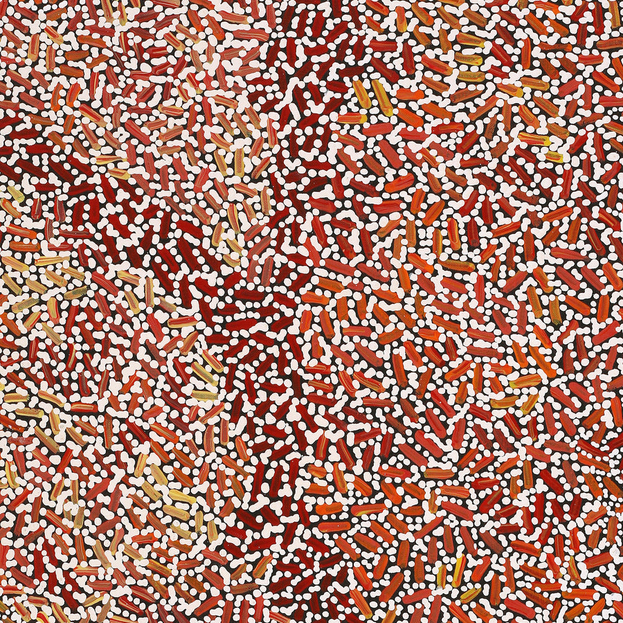 Aboriginal Artwork by Nathania Nangala Granites, Warlukurlangu Jukurrpa (Fire country Dreaming), 152x76cm