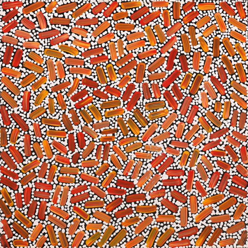 Aboriginal Artwork by Nathania Nangala Granites, Warlukurlangu Jukurrpa (Fire country Dreaming), 30x30cm