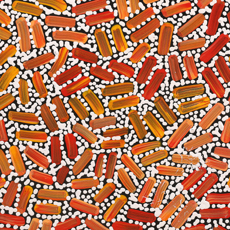 Aboriginal Artwork by Nathania Nangala Granites, Warlukurlangu Jukurrpa (Fire country Dreaming), 30x30cm