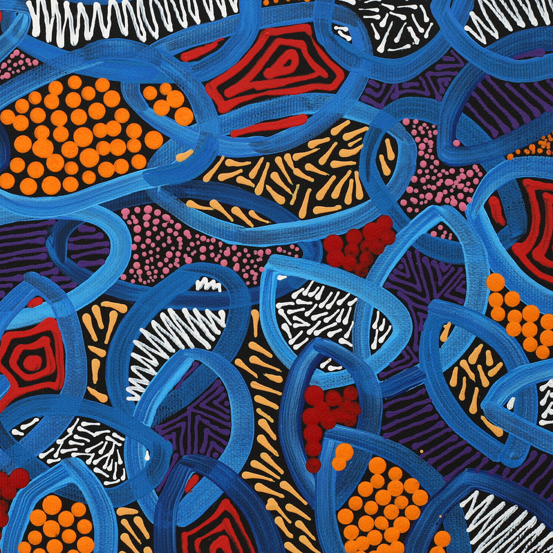 Aboriginal Artwork by Nathania Nangala Granites, Warlukurlangu Jukurrpa (Fire country Dreaming), 30x30cm
