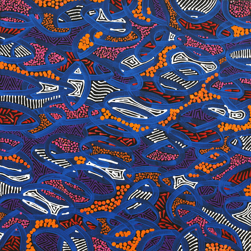 Aboriginal Artwork by Nathania Nangala Granites, Warlukurlangu Jukurrpa (Fire country Dreaming), 30x30cm