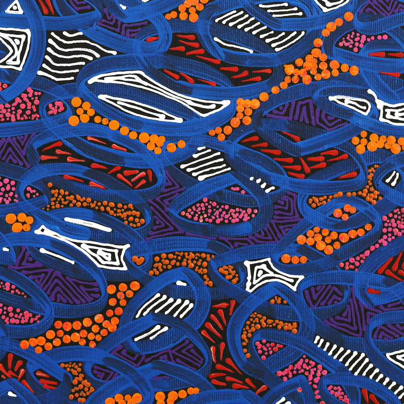 Aboriginal Artwork by Nathania Nangala Granites, Warlukurlangu Jukurrpa (Fire country Dreaming), 30x30cm